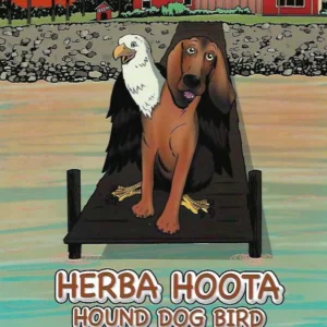 A dog sitting on top of a bed with a bird.